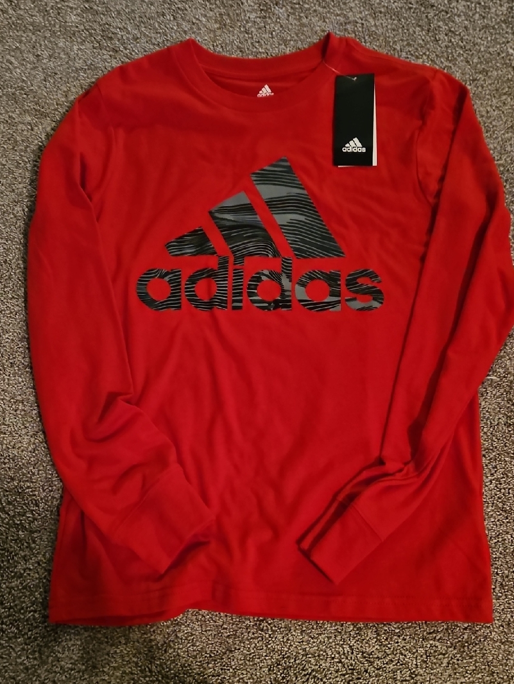 Adidas Youth Red Long-Sleeve Logo Shirt